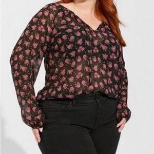 Torrid Floral Black and Pink Women's Top
